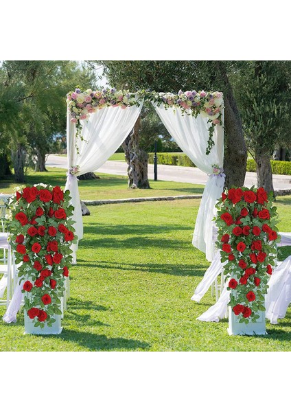 2 Adet Yapay Asılı Bitkiler Çiçekler Sahte Sarmaşık Bitkiler (Kırmızı) (Yurt Dışından)