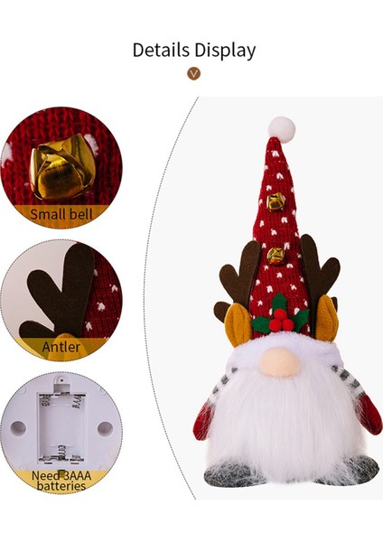 Noel Lampe Geyik Lambalı Rudolf Bebek Parlayan Yüzü Olmayan Bebek Gri (Yurt Dışından)