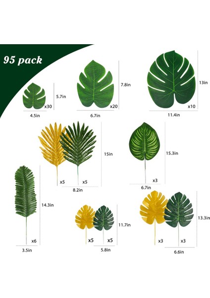 Hawaii Partisi Plaj Masa Yaprakları Süslemeleri Için 95PCS Palmiye Yaprakları (Yurt Dışından)