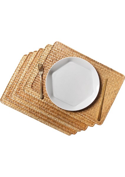 Mutfak Mat Dokuma Placemats 6'lı Set, Doğal Deniz Çayırı Isıya Dayanıklı Mat, Mutfak Masa Paspasları, Yemek Masası Dekoru (Yurt Dışından)