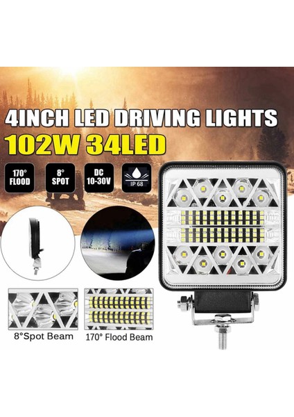 102W 10-30V 4 Inç 34LED Çalışma Lambası Çubuğu Araba Suv Off Road Spot Sürüş Sis Lambası Ampulü 39800LM 6000K Araba Kamyon Suv Için (Yurt Dışından)