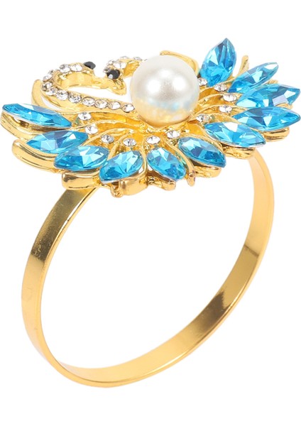 Günü Hediyesi Mavi Peçete Yüzüğü 6 Parça Set, Mavi Rhinestones ile Zarif Kuğu Peçete Yüzüğü, Masa Üstü Dekorasyon (Yurt Dışından)