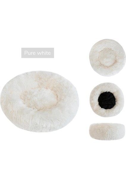 Saf Beyaz Tarzı 60CM 7.5kg Uyku Süper Yumuşak Köpek Yatağı Uzun Peluş Donut Yuvarlak Köpek Kulübesi Rahat Kabarık Yastık Mat Kış Sıcak Köpek Kedi Evi Için Ab Depo (Yurt Dışından)