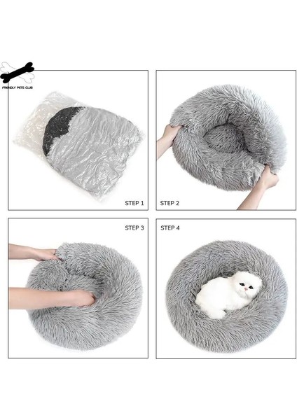 Açık Gri Stil 50CM 4kg Uyku Süper Yumuşak Köpek Yatağı Uzun Peluş Donut Yuvarlak Köpek Kulübesi Rahat Kabarık Yastık Mat Kış Sıcak Köpek Kedi Evi Için Ab Depo (Yurt Dışından) fırsatları