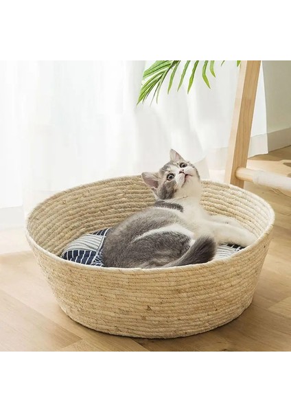 Yastık Stili Yok S Beden Japon Tarzı Kedi Yatağı Rattan Dört Mevsim Evrensel Kedi Yatağı Dokuma Kedi Yatağı Kanepe Sepeti Yuva Yaz Serin Yuva Pet Kedi Malzemeleri* (Yurt Dışından) modelleri