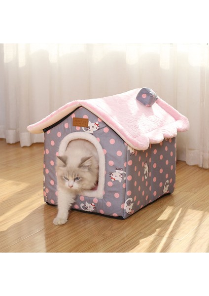 Pembe Tarzı 40CMX32CMX35CM Ayrılabilir Kedi Evi Mat ile Sevimli Karikatür Köpek Evi Sıcak Konfor Lüks Kedi Mağara Yatağı Evcil Hayvan Malzemeleri (Yurt Dışından) modelleri
