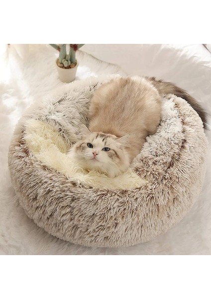 Pembe Tarzı 35CM Yeni Pet Köpek Kedi Yuvarlak Peluş Yatak Kışın Derin Uyku Için Yarı Kapalı Kedi Yuvası Kediler Yatak Küçük Mat Sepet Yumuşak Kulübesi (Yurt Dışından) fırsatları