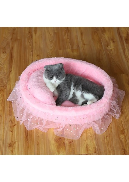 Gri Stil 53X40CM Yuvarlak Kedi Yatak Ev Yumuşak Dantel Prenses Kedi Mat Yatak Kulübeleri Yuva Yastık Pet Kanepe Yastık Taşınabilir Evcil Hayvanlar Uyku Malzemeleri (Yurt Dışından) fırsatları