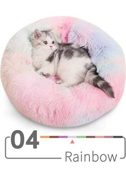 04 Gökkuşağı Stili M 50CM Süper Yumuşak Uzun Peluş Kedi Yatağı Pet Mat Evi Köpek Yatağı Kış Sıcak Uyuyan Kediler Yuva Yuvarlak Kedi Yastık Rahat Evcil Hayvanlar Ürünleri (Yurt Dışından)