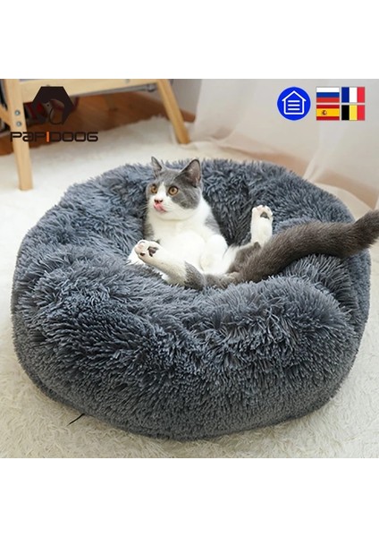 Drak Gri Tarzı Xs Çapı 40CM Kedi Yatak Ev Yuvarlak Uzun Peluş Süper Yumuşak Pet Köpek Yatağı Kış Sıcak Uyku Tulumu Yavru Büyük Köpekler Için Yuva Ürünleri Kedi Mat (Yurt Dışından) fiyatları