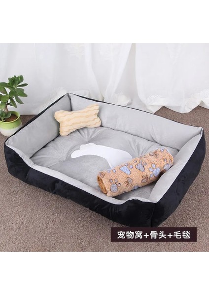 Kemik Siyahı 3'ü 1 Arada Stil 48X38 cm Pet Büyük Köpek Yatağı Sıcak Ev Şeker Renkli Kare Yuva Küçük Orta Büyük Köpekler Için Pet Kulübesi Kedi Yavrusu Artı Boyutu Köpek Sepetleri (Yurt Dışından)