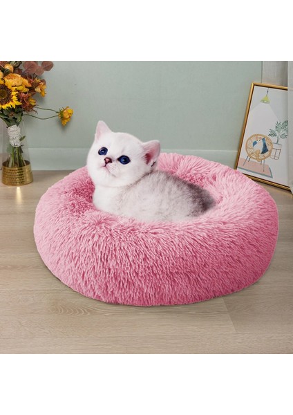 Yuva-Pembe Tarzı 50CM Kedi Süper Yumuşak Uzun Peluş Sıcak Mat Sevimli Hafif Kulübesi Pet Uyku Sepeti Yatak Yuvarlak Kabarık Rahat Dokunmatik Evcil Hayvan Ürünleri (Yurt Dışından)