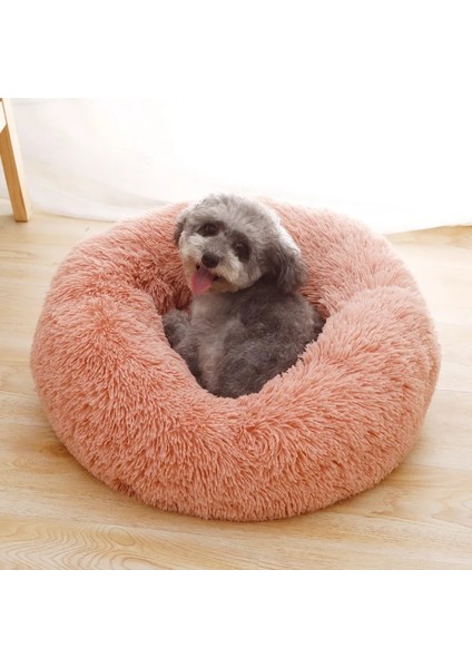 Haki Stili Çap 40CM Donut Köpek Yatağı Sıcak Yumuşak Uzun Peluş Pet Yastık Için Samll Büyük Köpek Evi Kedi Sakinleştirici Yatak Yıkanabilir Kulübesi Kanepe Köpekler Malzemeleri (Yurt Dışından) fırsatları