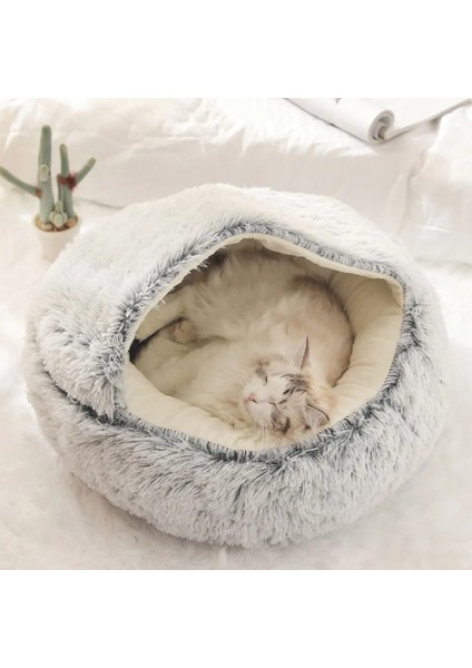 Gri Tarzı 35X35CM Pet Kedi Yatağı Peluş Yuvarlak Sıcak Konfor Kedi Evi Yumuşak Uzun Peluş Derin Uyku Kedi Nesk Uyku Tulumu 2'si 1 Arada Kaymaz Evcil Hayvan Malzemeleri (Yurt Dışından) modelleri