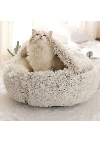 Gri Tarzı 35X35CM Pet Kedi Yatağı Peluş Yuvarlak Sıcak Konfor Kedi Evi Yumuşak Uzun Peluş Derin Uyku Kedi Nesk Uyku Tulumu 2'si 1 Arada Kaymaz Evcil Hayvan Malzemeleri (Yurt Dışından) fırsatları
