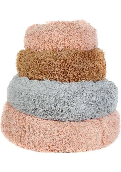 Pembe Tarzı 40CM Süper Yumuşak Pet Yatak Kulübesi Köpek Yuvarlak Kedi Kış Sıcak Hayvanlar Uyku Kanepe Uzun Peluş Köpek Yastık Mat Taşınabilir Kedi Aksesuarları (Yurt Dışından) indirimleri