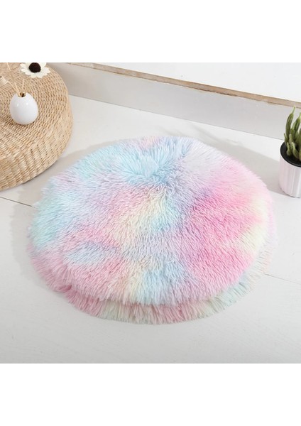 Gökkuşağı Stili 40CM Yuvarlak Peluş Köpek Yatağı Ev Köpek Mat Kış Sıcak Uyku Kediler Yuva Yumuşak Uzun Peluş Köpek Sepeti Pet Yastık Taşınabilir Evcil Hayvan Malzemeleri (Yurt Dışından)