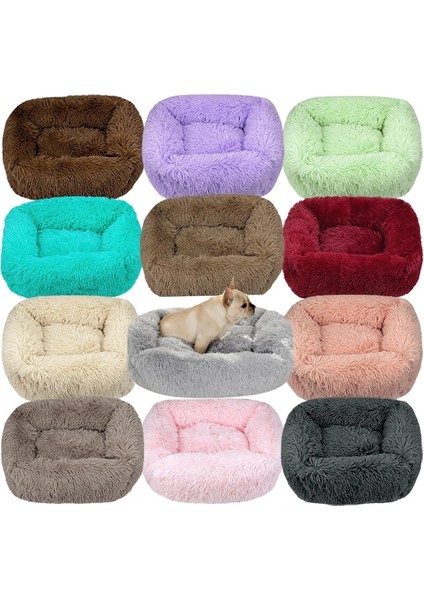 Mor Tarzı S 55X45X20CM Kare Köpek Yatağı Uzun Peluş Düz Renk Pet Yatakları Küçük Orta Büyük Evcil Hayvanlar Için Kedi Mat Süper Yumuşak Kış Sıcak Uyku Paspasları (Yurt Dışından)