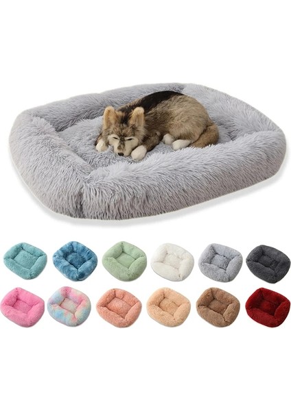 Mor Tarzı S 55X45X20CM Kare Köpek Yatağı Uzun Peluş Düz Renk Pet Yatakları Küçük Orta Büyük Evcil Hayvanlar Için Kedi Mat Süper Yumuşak Kış Sıcak Uyku Paspasları (Yurt Dışından)