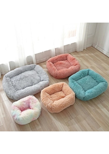 Mor Tarzı S 55X45X20CM Kare Köpek Yatağı Uzun Peluş Düz Renk Pet Yatakları Küçük Orta Büyük Evcil Hayvanlar Için Kedi Mat Süper Yumuşak Kış Sıcak Uyku Paspasları (Yurt Dışından)