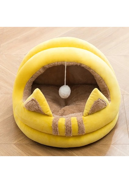 Stil A-Sarı Stil 35CM Pet House Top Köpek Kulübesi ile Yarı Kapalı Kedi Yuvası Sıcak Kedi Evi Mercan Polar Evcil Hayvan Yatakları Çıkarılabilir Kediler Mağara Evcil Hayvan Malzemeleri (Yurt Dışından)