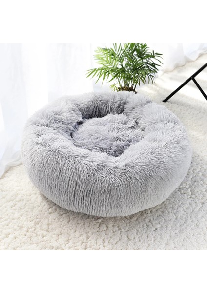 Açık Gri Stil 50CM Süper Yumuşak Kedi Yatak Evi Sıcak Kış Kedi Yavrusu Uyku Yatakları Yuva Uzun Peluş Yavru Yuvarlak Kanepe Küçük Köpekler Kedi Kulübesi Kaymaz (Yurt Dışından)