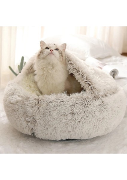 Açık Gri Stil 50CM Süper Yumuşak Kedi Yatak Evi Sıcak Kış Kedi Yavrusu Uyku Yatakları Yuva Uzun Peluş Yavru Yuvarlak Kanepe Küçük Köpekler Kedi Kulübesi Kaymaz (Yurt Dışından) modelleri