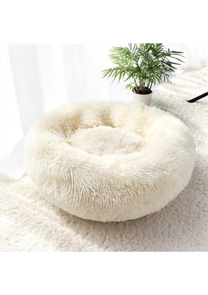 Beyaz Stil 40CM Süper Yumuşak Kedi Yatak Evi Sıcak Kış Kedi Yavrusu Uyku Yatakları Yuva Uzun Peluş Yavru Yuvarlak Kanepe Küçük Köpekler Kedi Kulübesi Kaymaz (Yurt Dışından)