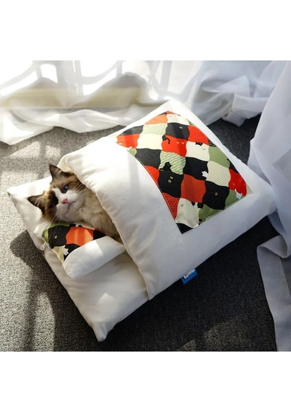 Kedi Stili S 45X30CM Kedi Uyku Tulumu Sarılmak Mağara Yatak Köpek Yatakları Kış Kendinden Isınma Pet House Yastık ile Japon Futon Yavru Küçük Yavru Köpekler Için (Yurt Dışından) fırsatları