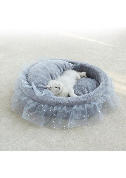 Beyaz Stil 53X40CM Yuvarlak Kedi Yatak Ev Yumuşak Dantel Prenses Kedi Mat Yatak Kulübeleri Yuva Yastık Pet Kanepe Yastık Taşınabilir Evcil Hayvanlar Uyku Malzemeleri (Yurt Dışından) fiyatları