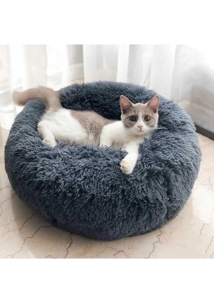 Koyu Gri Tarzı 50CM 10 Renk Süper Yumuşak Kedi Yatağı Yuvarlak Kabarık Kedi Uyku Sepeti Uzun Peluş Sıcak Pet Mat Sevimli Hafif Rahat Dokunmatik Kulübesi (Yurt Dışından) modelleri