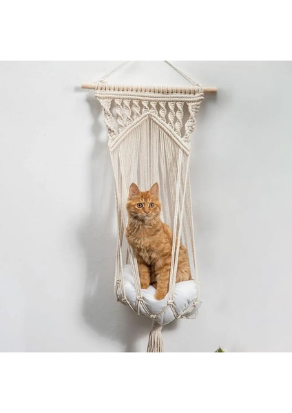 Mat 02 Tarzı El Yapımı Örgü Makrome Hamak Kedi ve Küçük Pet Dekorasyon Için Asılı Duvar Salıncak Pamuk Net Çanta Yatak Boho Ev Pet Yuva Dekor (Yurt Dışından)