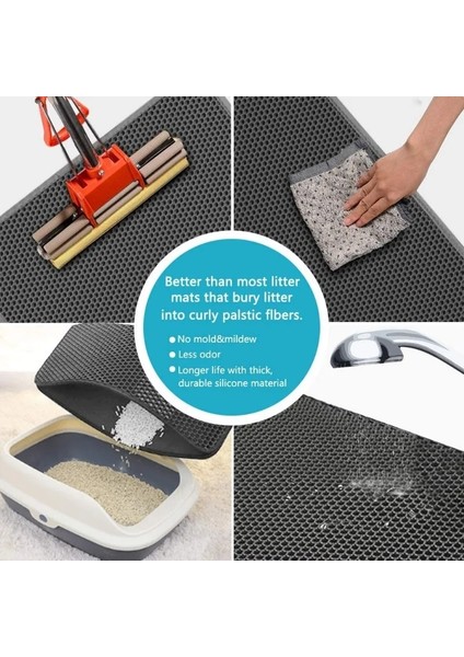 Gri Tarzı 55X75 cm Kedi Kumu Mat Petek Çift Katmanlı Su Geçirmez Idrar Geçirmez Yakalama Mat Çöp Kutusu Mat Kolay Temiz Dağılma Kontrolü Kum Paspasları (Yurt Dışından)