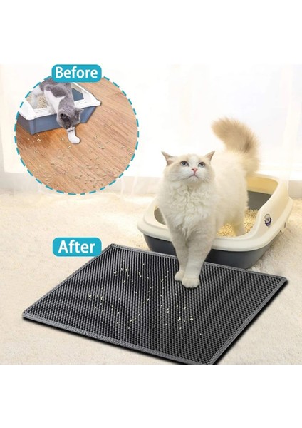 Gri Tarzı 55X75 cm Kedi Kumu Mat Petek Çift Katmanlı Su Geçirmez Idrar Geçirmez Yakalama Mat Çöp Kutusu Mat Kolay Temiz Dağılma Kontrolü Kum Paspasları (Yurt Dışından)