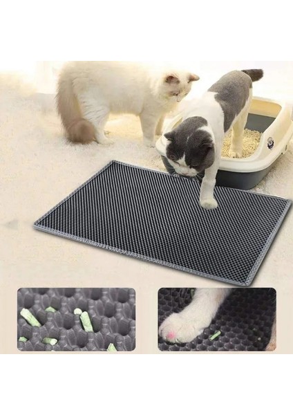 Gri Tarzı 55X75 cm Kedi Kumu Mat Petek Çift Katmanlı Su Geçirmez Idrar Geçirmez Yakalama Mat Çöp Kutusu Mat Kolay Temiz Dağılma Kontrolü Kum Paspasları (Yurt Dışından)