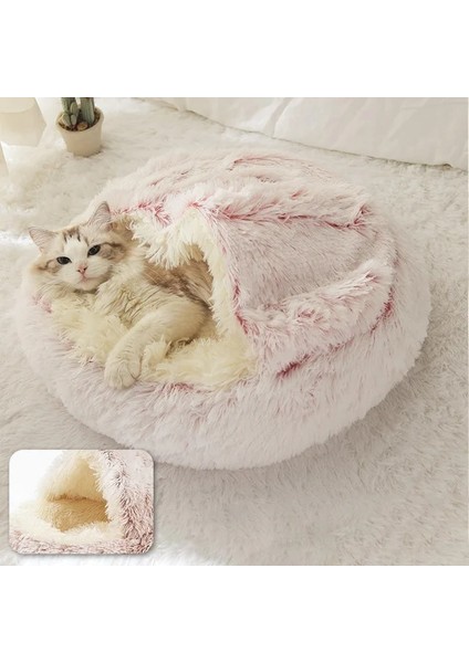 Uzun Peluş Pembe Tarzı 50CM Kedi Yuvarlak Peluş Yatak Sıcak Ev Küçük Köpekler Için Yumuşak Uzun Pet Yatak Yuva 2 1 Kanepe Uyku Minderi (Yurt Dışından)