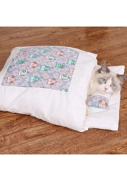 Baykuş Tarzı M 55X40CM Kedi Uyku Tulumu Sarılmak Mağara Yatak Köpek Yatakları Kış Kendinden Isınma Pet House Yastık ile Japon Futon Yavru Küçük Yavru Köpekler Için (Yurt Dışından)