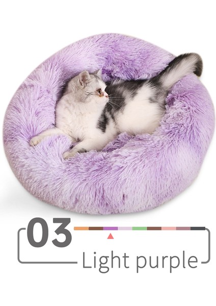 03 Açık Mor Tarzı 40CM Yuvarlak Peluş Kedi Yatak Ev Kedi Mat Kış Sıcak Uyku Kediler Yuva Yumuşak Uzun Peluş Köpek Yatağı Pet Yastık Kediler Için Köpek Fermuar Yıkanabilir (Yurt Dışından)