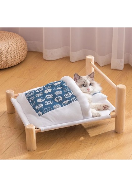 Gri Tarzı 53X47X26CM Japon Kedi Yatağı Kediler Için Yükseltilmiş Yatak Küçük Köpekler Ahşap Pet Şezlong Evi Kış Sıcak Yavru Kedi Yuvası Çıkarılabilir Uyku Tulumu Kulübesi (Yurt Dışından)