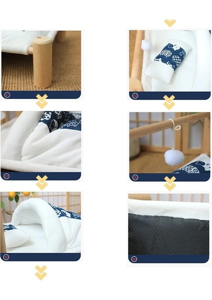 Gri Tarzı 53X47X26CM Japon Kedi Yatağı Kediler Için Yükseltilmiş Yatak Küçük Köpekler Ahşap Pet Şezlong Evi Kış Sıcak Yavru Kedi Yuvası Çıkarılabilir Uyku Tulumu Kulübesi (Yurt Dışından)