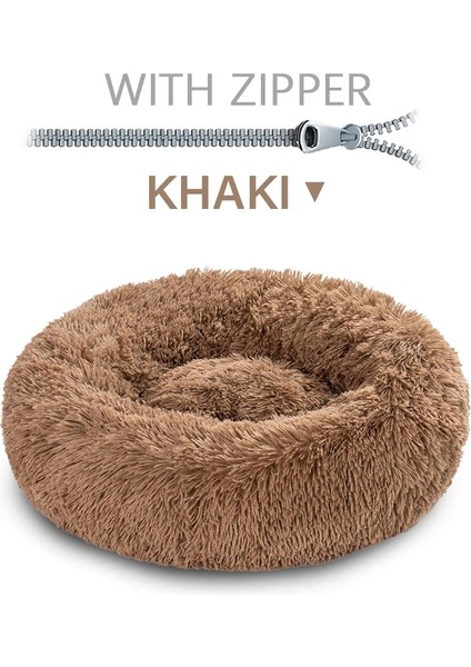 Haki Stili L-70 Yuvarlak Uzun Peluş Köpek Yatağı Çıkarılabilir Yıkanabilir Fermuar Pet Mat Kış Sıcak Uyuyan Kediler Yuva Yumuşak Sepet Yastık Taşınabilir (Yurt Dışından)