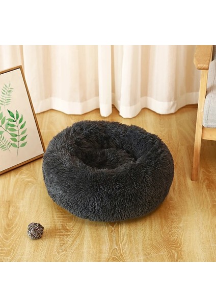 Siyah Stil M 50CM 1-5 kg ​​evcil Hayvan 2021 Yeni Yuvarlak Peluş Köpek Yatağı Donut Kış Sıcak Uyku Yavrusu Yuva Yumuşak Uzun Sevişmek Kedi Mat Pet Yastık Malzemeleri Yastık (Yurt Dışından)