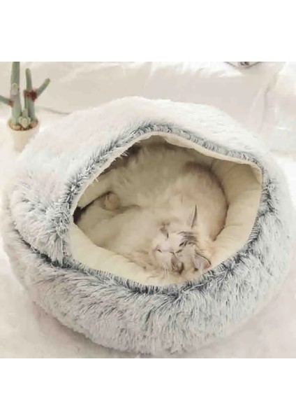 Uzun Peluş Gri Tarzı 35CM Kış 2 1 Kedi Yatak Yuvarlak Sıcak Pet Yatak Ev Uzun Peluş Köpek Yatağı Sıcak Uyku Tulumu Küçük Köpekler Kediler Için Kanepe Yastık Yuva (Yurt Dışından)