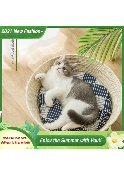 Mat Tarzı Kedi Yatağı S Beden Basit Japon Tarzı Dokuma Kedi Yatak Kanepe Sepeti Yuva Dört Mevsim Evrensel Kedi Rattan Salonu Kanepe Yavru Köpek Mat Pet Tedarikçiler (Yurt Dışından) fırsatları