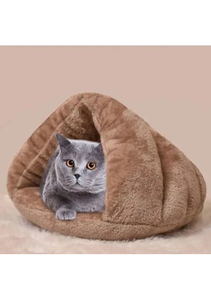 Kahverengi Tarzı L Beden 2 Boyutlu Pet Peluş Yuva Üçgen Şekli Katı Yumuşak Kedi Yatağı Pet Köpek Kedi Mağarası Iglo Yatak Sepeti Yumuşak Rahat Kapalı Yastık Kulübesi (Yurt Dışından) fırsatları