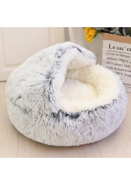 124 Gri Stil 40CM Süper Yumuşak Kedi Yatak Evi Sıcak Kış Kedi Yavrusu Uyku Yatakları Yuva Uzun Peluş Yavru Yuvarlak Kanepe Küçük Köpekler Kedi Kulübesi Kaymaz (Yurt Dışından)