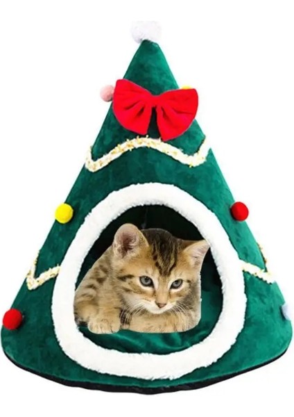 Yeşil Stil L Beden Sonbahar Kış Noel Ağacı Şekli Kedi Evi Sıcak Uyku Yumuşak Yatak Yarı Kapalı Pet Yuva Hamster Sincap Tavşan Yavru Köpek (Yurt Dışından)