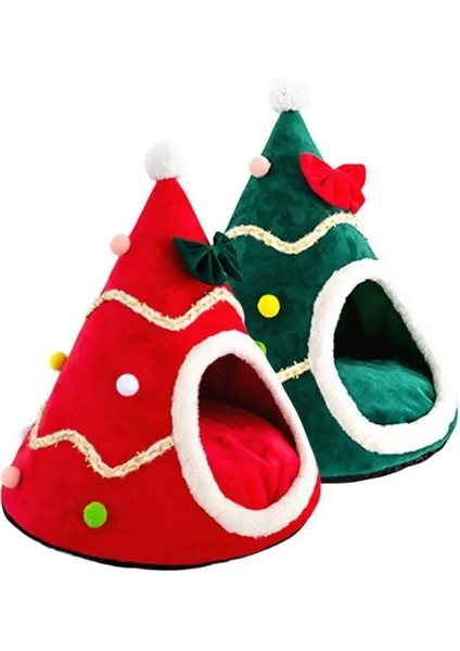 Yeşil Stil L Beden Sonbahar Kış Noel Ağacı Şekli Kedi Evi Sıcak Uyku Yumuşak Yatak Yarı Kapalı Pet Yuva Hamster Sincap Tavşan Yavru Köpek (Yurt Dışından) modelleri