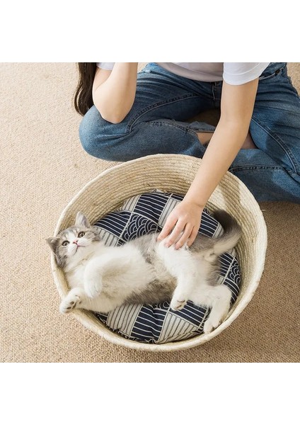 Sadece Mat Stili S Beden Basit Japon Tarzı Dokuma Kedi Yatak Kanepe Sepeti Yuva Dört Mevsim Evrensel Kedi Rattan Salonu Kanepe Yavru Köpek Mat Pet Tedarikçiler (Yurt Dışından) fiyatları