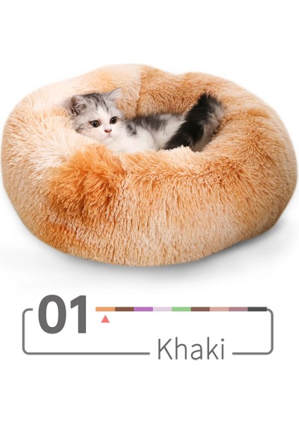 01 Haki Stili 60CM Süper Yumuşak Uzun Peluş Kedi Yatağı Pet Mat Evi Köpek Yatağı Kış Sıcak Uyuyan Kediler Yuva Yuvarlak Kedi Yastık Rahat Evcil Hayvanlar Ürünleri (Yurt Dışından)